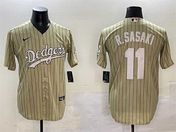Mens Los Angeles Dodgers #11 Roki Sasaki Cream Cool Base Stitched Jersey